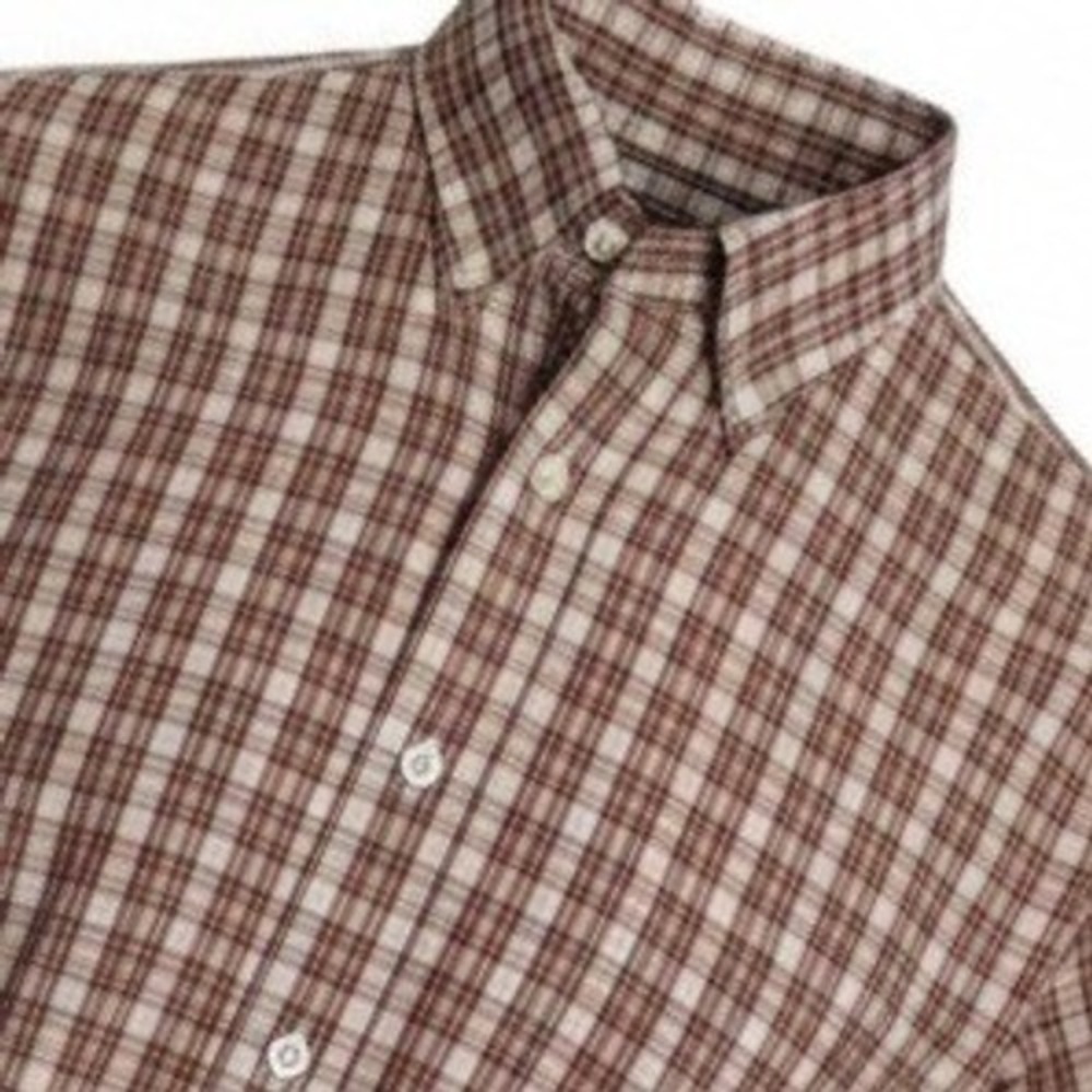 Lanesboro Mens Plaid Button Down Shirt Brown Tan Long Sleeve Size M 15.5 32/33